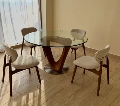 Round Glass Dining Table with 4 Matching Chairs