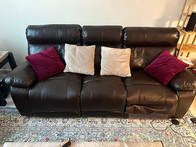 Brown leather 3-seater reclining sofa - good condition