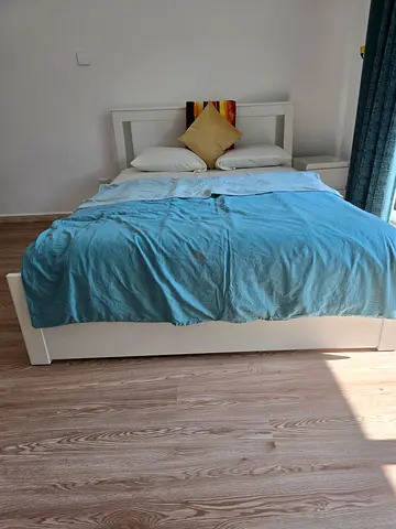 Ikea White wooden Queen bed frame with mattress included must sell