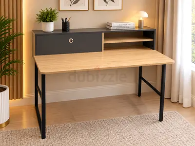 Modern Wooden Study Desk with Storage Drawer and Shelves