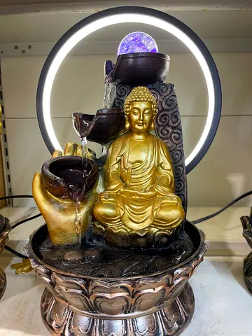 Golden Buddha Tabletop Water Fountain with LED Orb