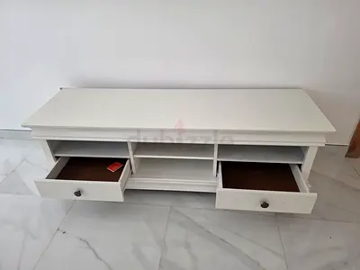 White wooden TV stand / entertainment unit with drawers