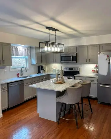 Modern kitchen island with marble top