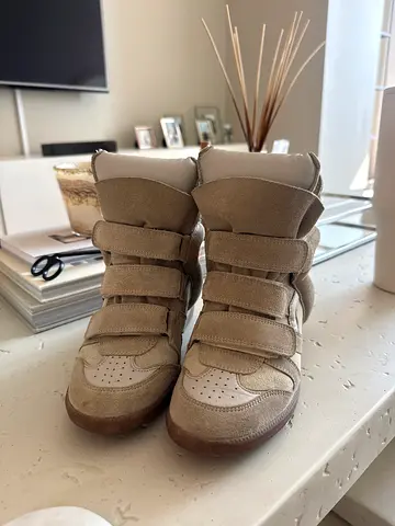 Beige Isabel Marant wedge sneakers with velcro straps, size 37