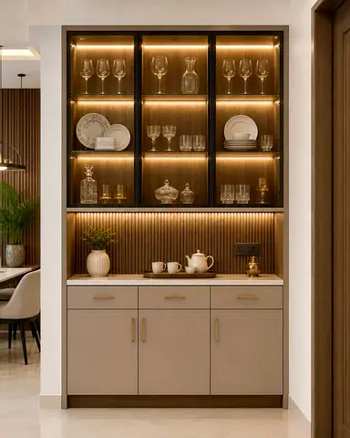 Modern Integrated Dining Cabinet with Glass Display and Built-in Lighting