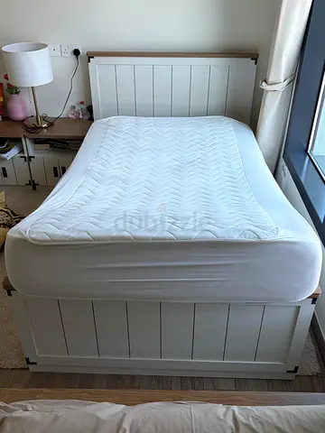 White wooden double bed frame only without mattress (4ft) - good condition
