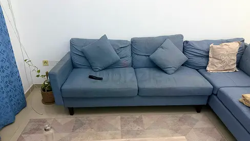 Blue L-shaped Fabric Sofa - Good Condition