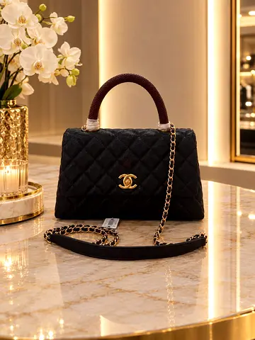 Chanel Quilted Top Handle Flap Bag - Black Gold Chain