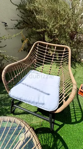 Wicker Rattan Outdoor Armchair with Cushion - Good Condition