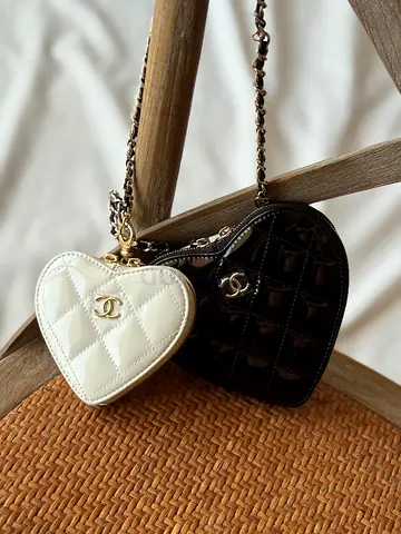 Chanel quilted heart-shaped mini bag duo (black & white) - authentic look