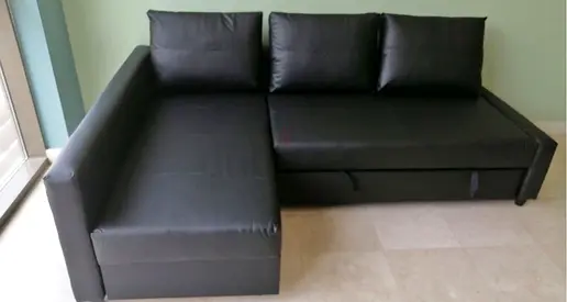 Black Faux Leather L-Shaped Sofa Bed with Chaise Lounge
