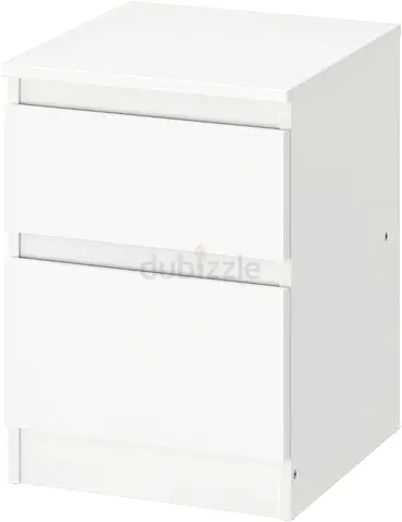 White 2-Drawer Bedside Nightstand / Storage Cabinet x 2