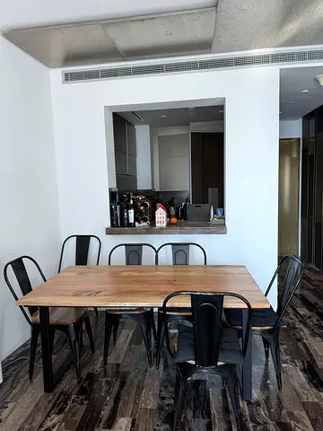Solid Wood Dining Table with 6 Metal Chairs