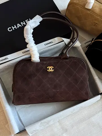 Chanel women's seude leather dark brown handbag
