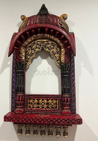 Hand-carved Decorative Wooden jharooka made of Rosewood - Red & Gold