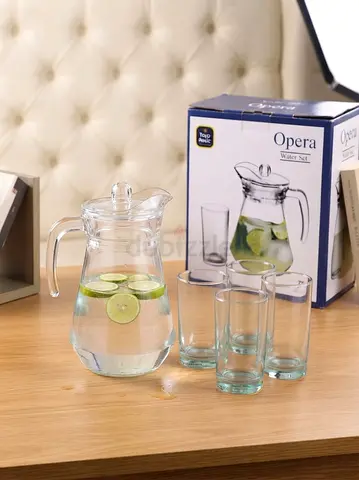 Glass Water Pitcher and 4 Tumblers Set - Opera