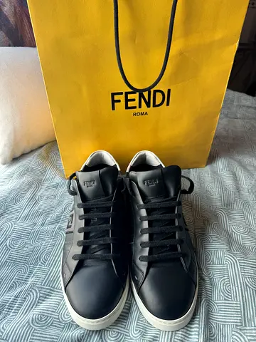 Fendi Mens Authentic Black+ Ultraw+ ASPH Black & White Sneakers / size UK 12