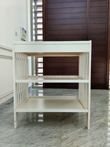 White Wooden Baby Changing Table with Shelves - Good Condition