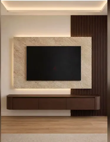 Wall-mounted modern TV unit with floating console
