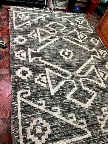 Turkish "Maria $%&!" Modern Boho Area Rug (Black & Off-White)