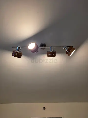 Modern 4-Spot Adjustable Wall/Ceiling Light Fixture - Chrome and Wood
