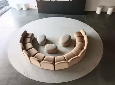 Custom 12-Piece Curved Modular Sofa – Beige / Taupe