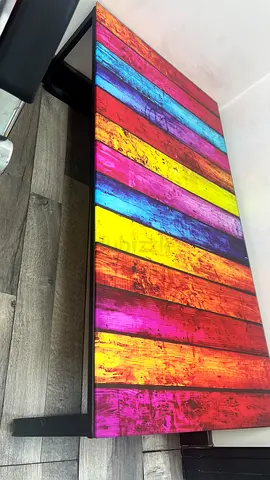 Colorful Table with Vibrant Plank Design