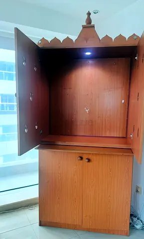 Wooden Cabinet with Top Display Compartment and LED Light - Good Condition