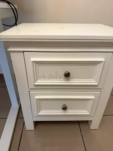 White wooden chester of 2 drawers - for office or bedside nightstand