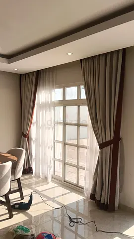 Elegant Cream and Brown Floor-to-Ceiling Curtains