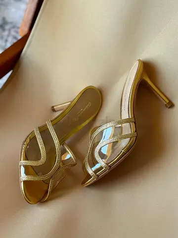 Gold clear mule heels - size not specified, lightly used