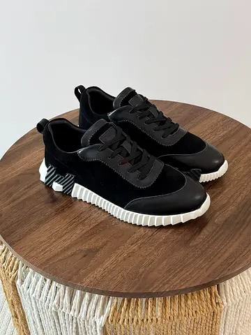 Black suede and leather casual sneakers with white chunky sole - unisex