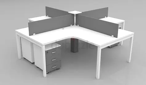 Office Workstation Cluster with Partitions and Pedestals