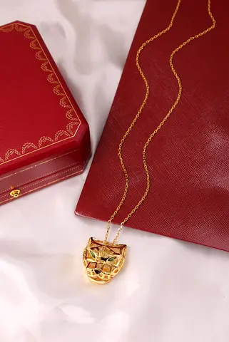 Gold-tone Panther Head Pendant Necklace with Chain