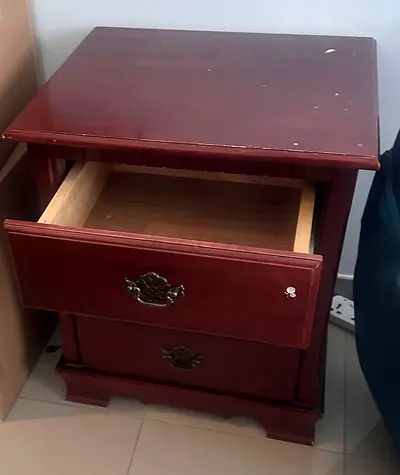 Used wooden bedside table / nightstand with two drawers - mahogany finish