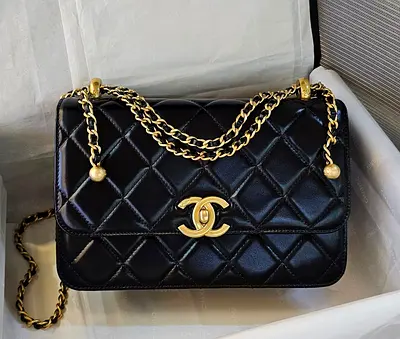 Chanel Mini Flap Bag Shiny Calfskin & Gold Tone Metal Black