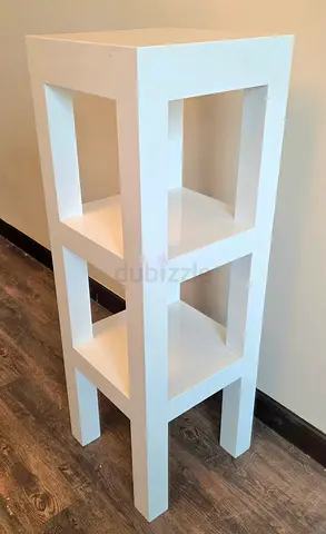White Modern Tall Display Shelf / Side Table - 3 Open Cubes