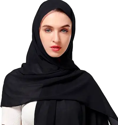 Black Plain Hijab Scarf - Lightweight Islamic Headscarf