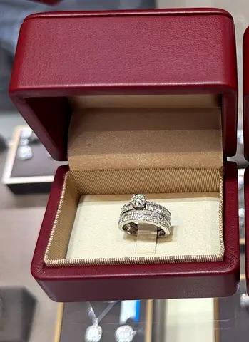 Diamond engagement ring set - solitaire with pavé band (size not specified)