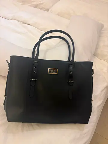 Laptop Tote Bag, PU Leather Shoulder Bag - Black