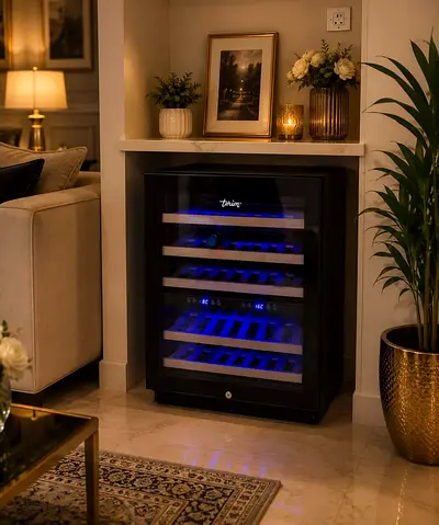 Terim freestanding Wine Cooler / Beverage Fridge - Dual Zone, Blue LED 46bottle capacity