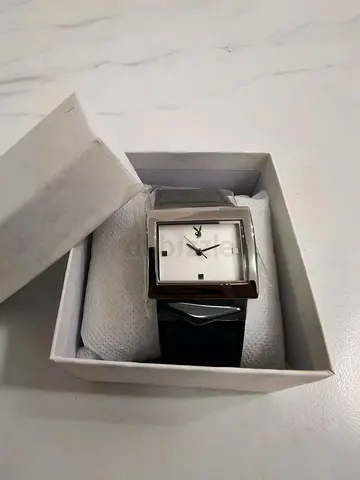 Playboy rectangular men's wristwatch with leather strap - unused in box