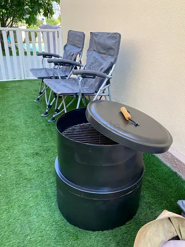 Complete Outdoor & Camping Bundle – 2 Desert Patrol Camping Chairs + Barrel Charcoal BBQ Grill, Cool