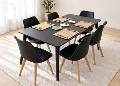 Modern Black Dining Table with 6 Chairs