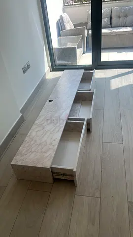 Wall-mounted TV console unit with marble finish, like-new