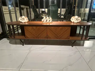 Long wooden TV console / entertainment unit with chevron doors made in Turkey