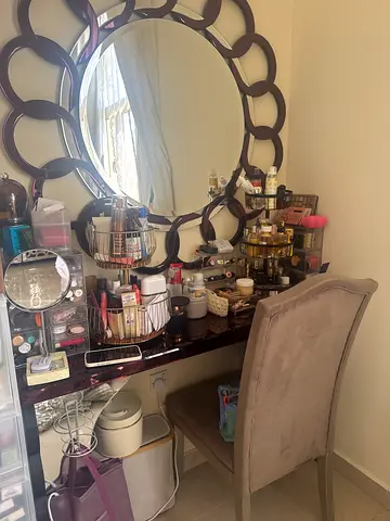 Modern Dressing Table with Decorative Backlit Mirror and Chair