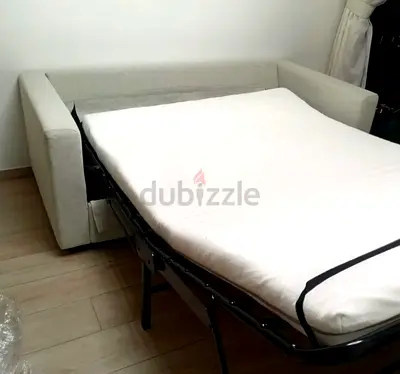 Cream Fabric Sofa Bed with Pull-out Mattress