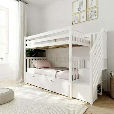 White wooden bunk bed