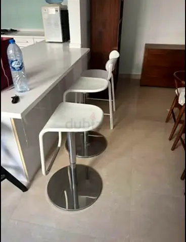 Set of 2 White Adjustable Bar Stools with Chrome Base and 1 white stools